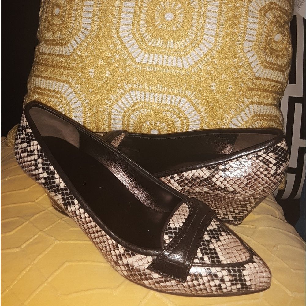 Amalfi Brown and Black Snakeskin Wedge Flats